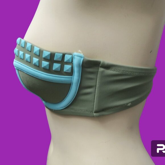 Victoria's Secret strapless geometric stone bikini top in green  blue size 34B - Picture 2 of 8